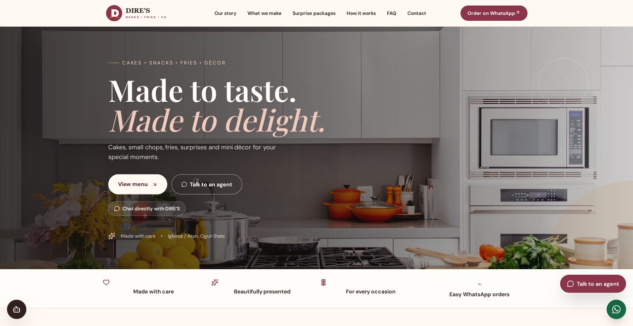 DIRE'S Bakes & Fries &mdash; live site screenshot